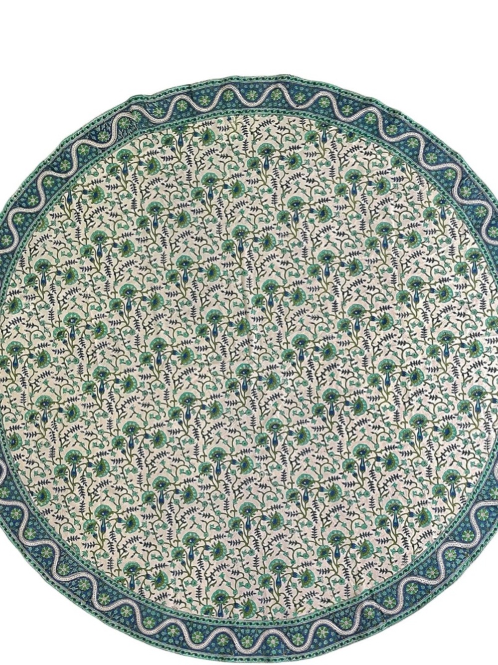 INDIA ARTS NEW Hand Block Print round Tablecloth  72” 100% Cotton Blue Green
